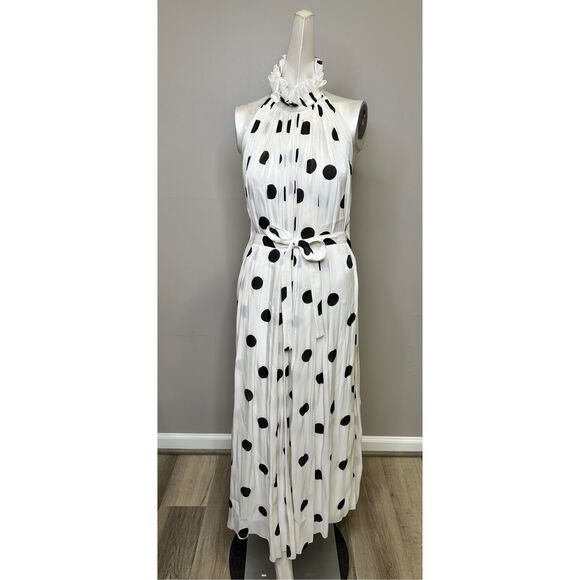 NWT Halpern Sleeveless Polka Dot Plisse Backless Midi Dress Size 36 (2) $2380 - Picture 10 of 14